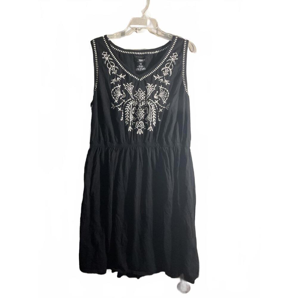 Soft Summer Black Embroidered Summer Dress 1X